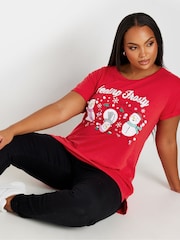 Yours Curve Red Feeling Frosty Novelty  Christmas T-Shirt - Image 1 of 5