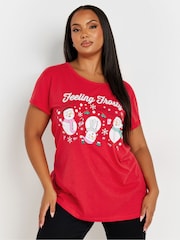 Yours Curve Red Feeling Frosty Novelty  Christmas T-Shirt - Image 2 of 5