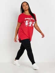 Yours Curve Red Feeling Frosty Novelty  Christmas T-Shirt - Image 3 of 5