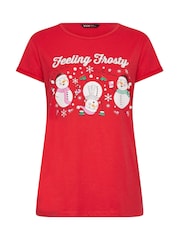 Yours Curve Red Feeling Frosty Novelty  Christmas T-Shirt - Image 5 of 5
