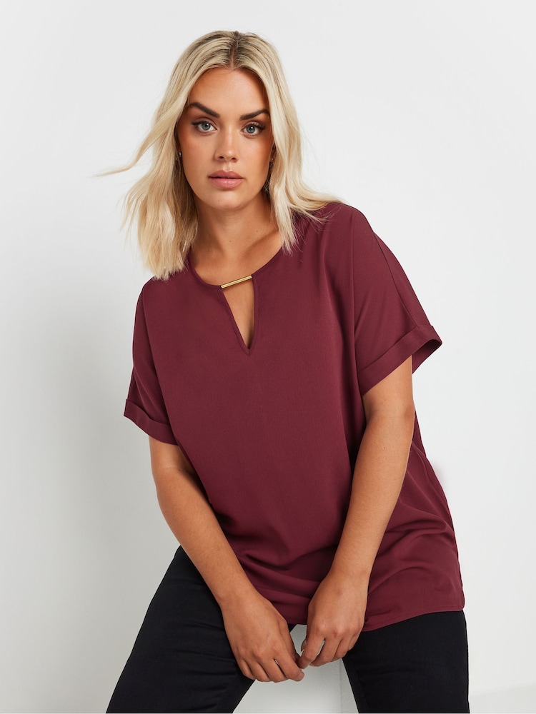 Yours Curve Red Short Sleeve Trim Neck Top - Image 1 of 5