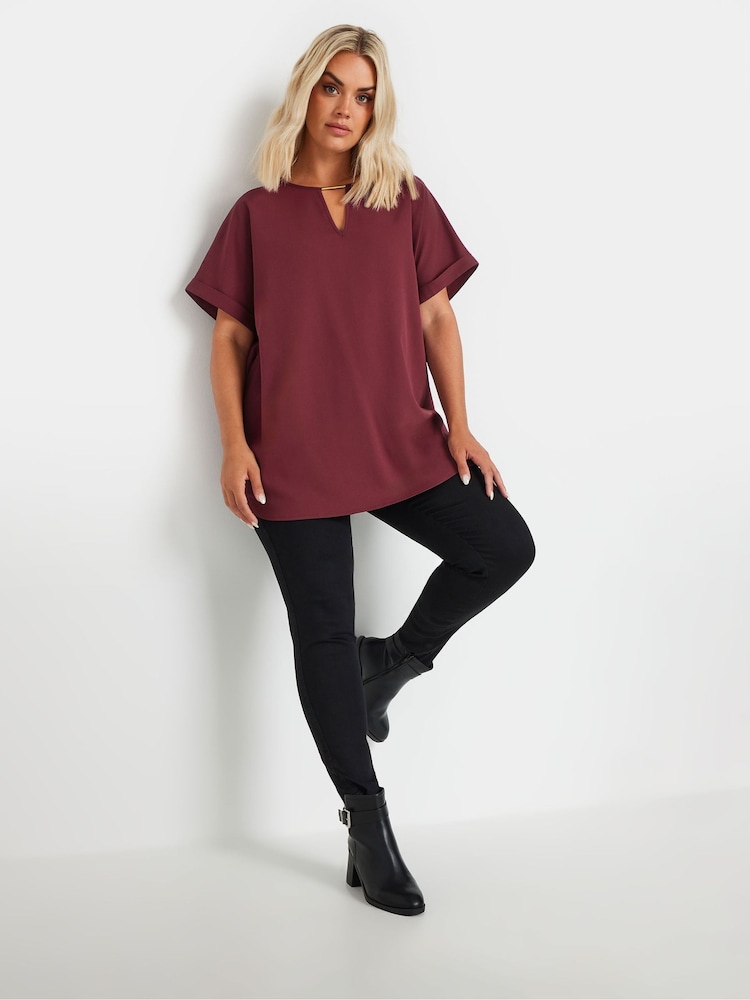 Yours Curve Red Short Sleeve Trim Neck Top - Image 2 of 5