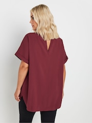 Yours Curve Red Short Sleeve Trim Neck Top - Image 3 of 5