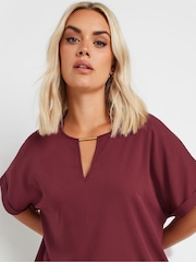 Yours Curve Red Short Sleeve Trim Neck Top - Image 4 of 5