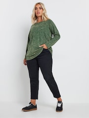 Yours Curve Green 100% Cotton Long Sleeve Acid Wash T-Shirt - Image 2 of 5