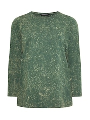 Yours Curve Green 100% Cotton Long Sleeve Acid Wash T-Shirt - Image 5 of 5