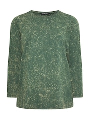 Yours Curve Green 100% Cotton Long Sleeve Acid Wash T-Shirt - Image 8 of 10
