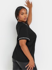 Yours Curve Black 100% Cotton Pearl Trim T-Shirt - Image 4 of 5