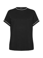 Yours Curve Black 100% Cotton Pearl Trim T-Shirt - Image 5 of 5