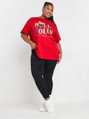 Yours Curve Red Holly Jolly Christmas Novelty T-Shirt - Image 2 of 5