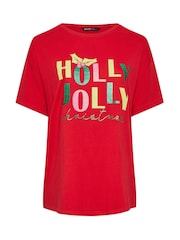 Yours Curve Red Holly Jolly Christmas Novelty T-Shirt - Image 5 of 5