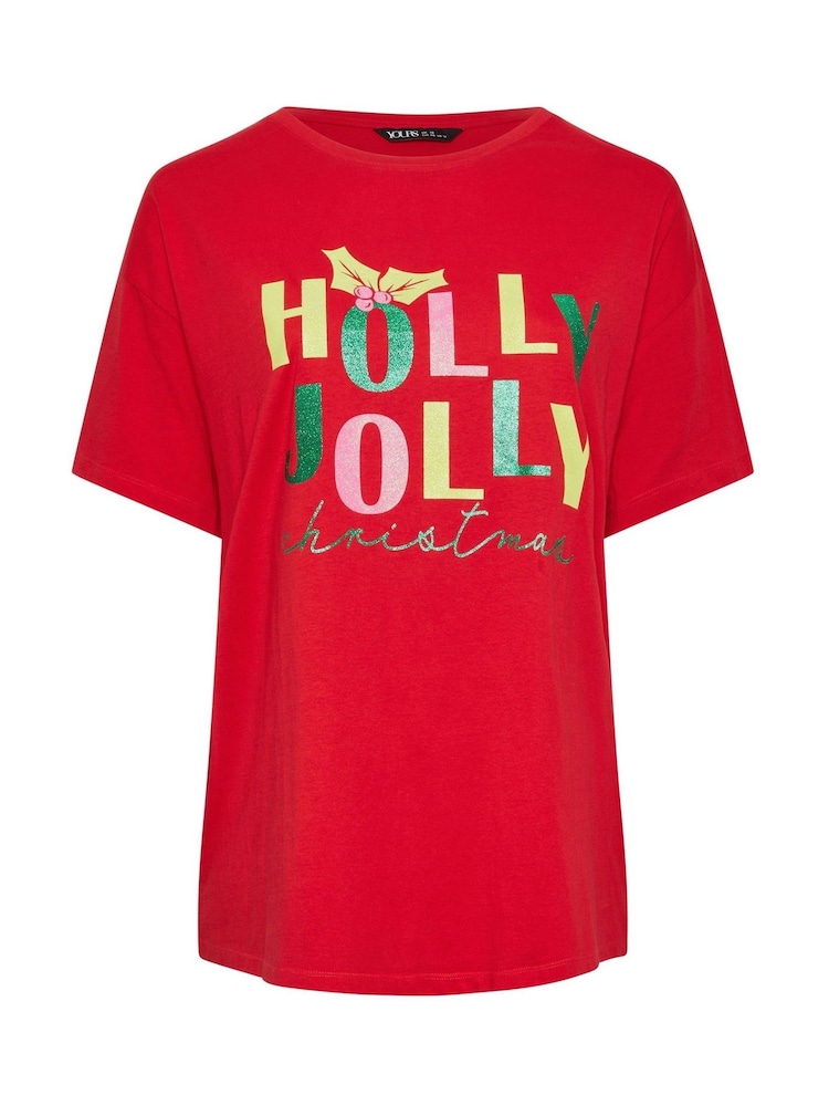 Yours Curve Red Holly Jolly Christmas Novelty T-Shirt - Image 5 of 5