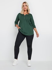 Yours Curve Green 100% Cotton Pintuck Henley Top - Image 2 of 5