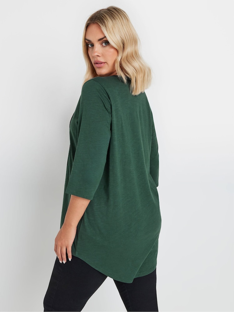 Yours Curve Green 100% Cotton Pintuck Henley Top - Image 3 of 5