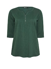 Yours Curve Green 100% Cotton Pintuck Henley Top - Image 5 of 5