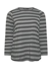 Yours Curve Grey 100% Cotton Long Sleeve Stripe Basic T-Shirt - Image 5 of 5