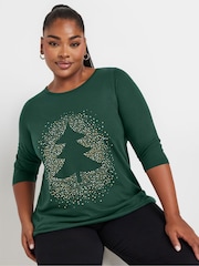 Yours Curve Green Christmas Tree Novelty T-Shirt - Image 1 of 5