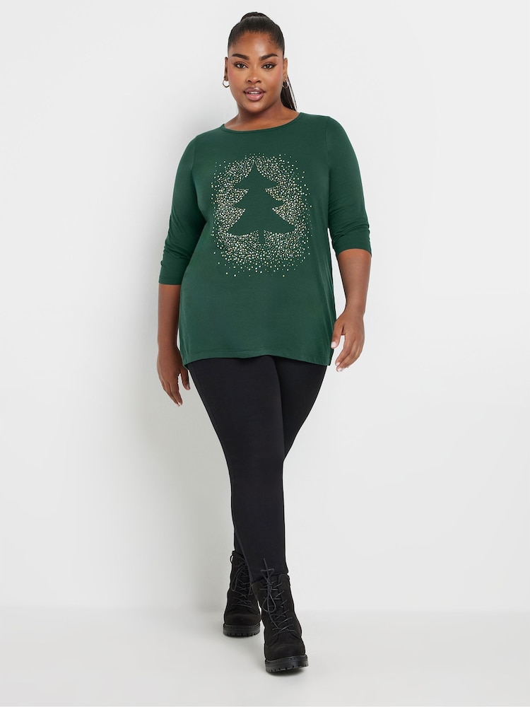 Yours Curve Green Christmas Tree Novelty T-Shirt - Image 2 of 5