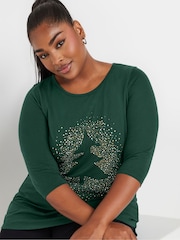 Yours Curve Green Christmas Tree Novelty T-Shirt - Image 4 of 5