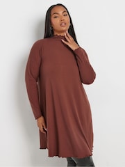 Yours Curve Brown Lettuce Edge Tunic - Image 4 of 5
