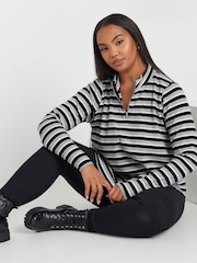 Yours Curve Grey Grey 100% Cotton Quarter Zip Rib Sweatshirt - Image 1 of 6