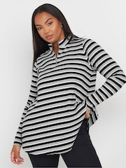 Yours Curve Grey Grey 100% Cotton Quarter Zip Rib Sweatshirt - Image 2 of 6