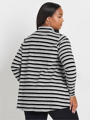 Yours Curve Grey Grey 100% Cotton Quarter Zip Rib Sweatshirt - Image 3 of 6