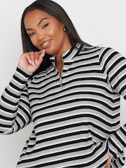 Yours Curve Grey Grey 100% Cotton Quarter Zip Rib Sweatshirt - Image 4 of 6