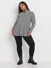 Yours Curve Grey Grey 100% Cotton Quarter Zip Rib Sweatshirt - Image 5 of 6