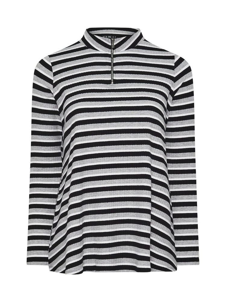 Yours Curve Grey Grey 100% Cotton Quarter Zip Rib Sweatshirt - Image 6 of 6