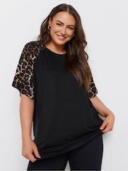 Yours Curve Raglan Leopard Print Top - Imagen 4 de 5