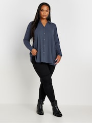 Yours Curve Grey Collar Rib Button Front Top - Image 2 of 5