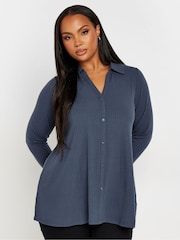 Yours Curve Grey Collar Rib Button Front Top - Image 4 of 5