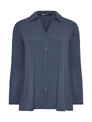 Yours Curve Grey Collar Rib Button Front Top - Image 5 of 5