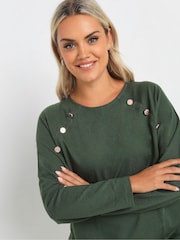 Yours Curve Green 100% Cotton Military Button Long Sleeve T-Shirt - Image 2 of 5