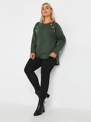 Yours Curve Green 100% Cotton Military Button Long Sleeve T-Shirt - Image 3 of 5
