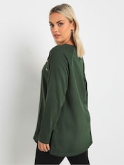 Yours Curve Green 100% Cotton Military Button Long Sleeve T-Shirt - Image 4 of 5