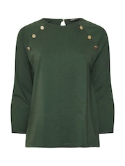 Yours Curve Green 100% Cotton Military Button Long Sleeve T-Shirt - Image 5 of 5
