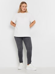 Yours Curve White 100% Cotton Pearl Trim T-Shirt - Image 3 of 6