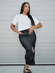 Yours Curve White 100% Cotton Pearl Trim T-Shirt - Image 4 of 6