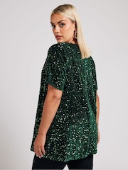 Yours Curve Green London Sequin Velvet T-Shirt - Image 3 of 5