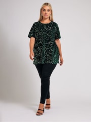Yours Curve Green London Sequin Velvet T-Shirt - Image 4 of 5