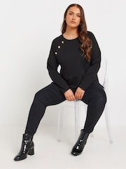 Yours Curve Black 100% Cotton Military Button Long Sleeve T-Shirt - Image 2 of 5