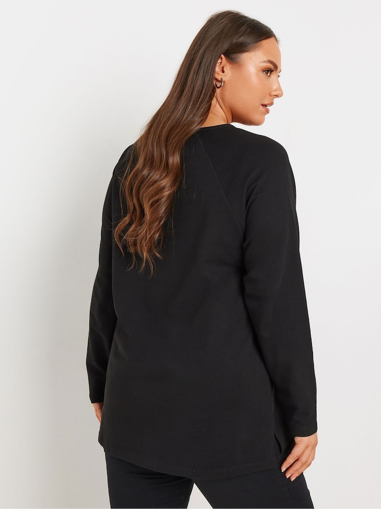 Yours Curve Black 100% Cotton Military Button Long Sleeve T-Shirt - Image 3 of 5