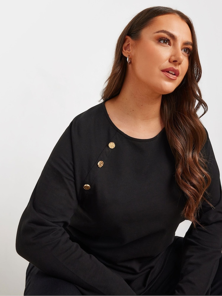 Yours Curve Black 100% Cotton Military Button Long Sleeve T-Shirt - Image 4 of 5
