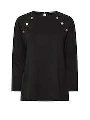 Yours Curve Black 100% Cotton Military Button Long Sleeve T-Shirt - Image 5 of 5