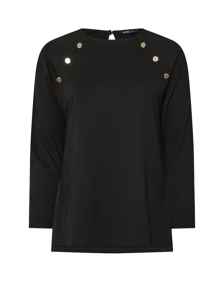 Yours Curve Black 100% Cotton Military Button Long Sleeve T-Shirt - Image 5 of 5