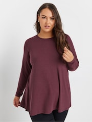 Yours Curve Purple Long Sleeve Rib Swing T-Shirt - Image 2 of 6