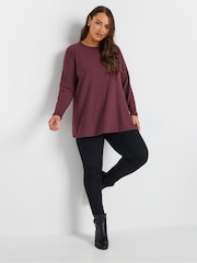 Yours Curve Purple Long Sleeve Rib Swing T-Shirt - Image 3 of 6