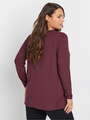 Yours Curve Purple Long Sleeve Rib Swing T-Shirt - Image 4 of 6